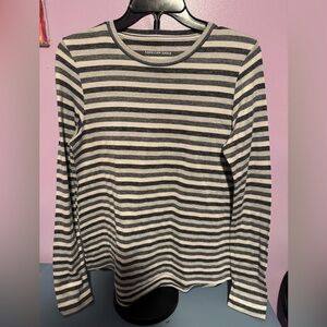American Eagle Black and Cream Striped Top